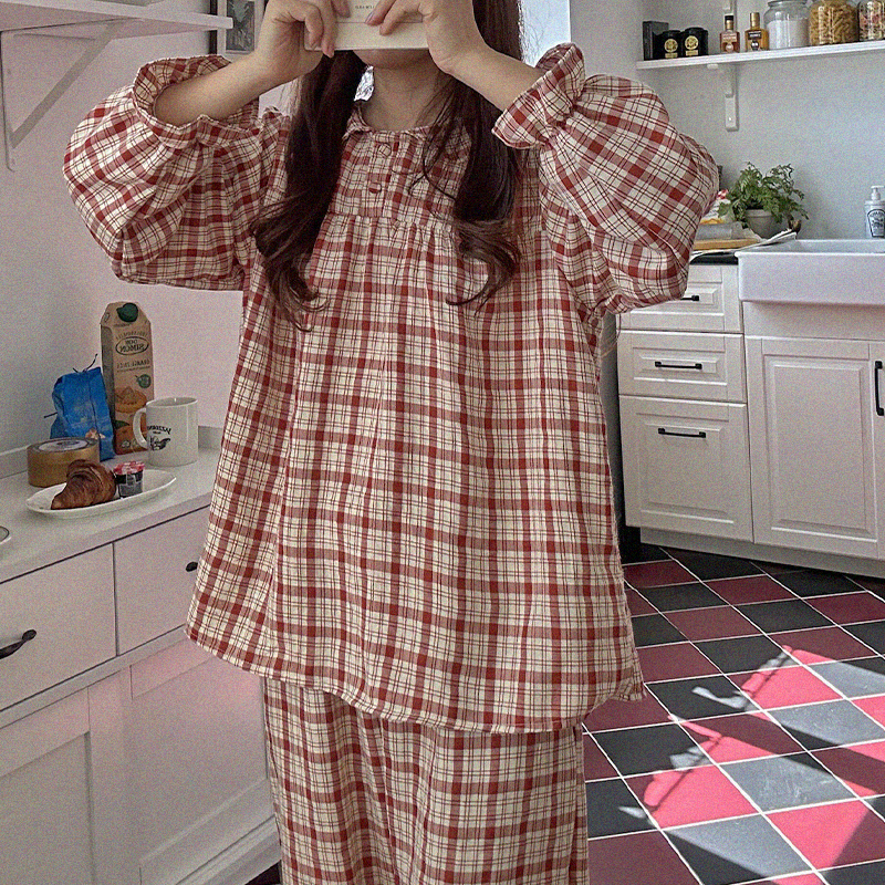 [3color]チェック長袖パジャマセット