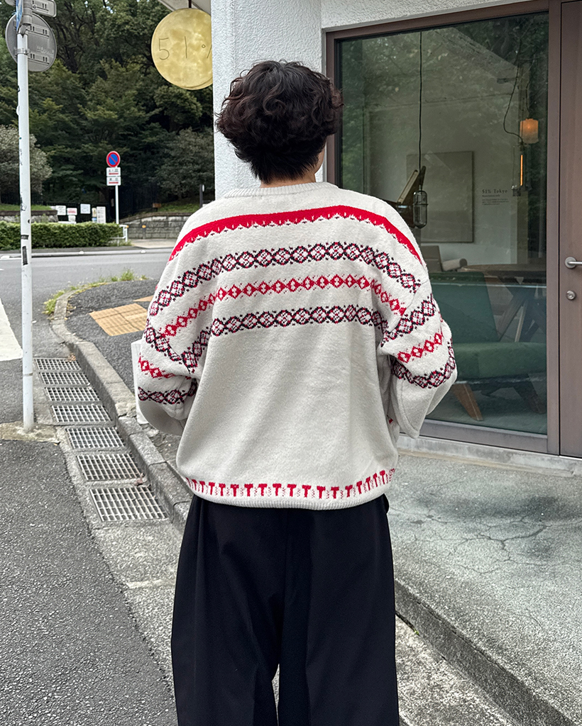 ユニークパターンラウンドネックニットセーター | ファッション