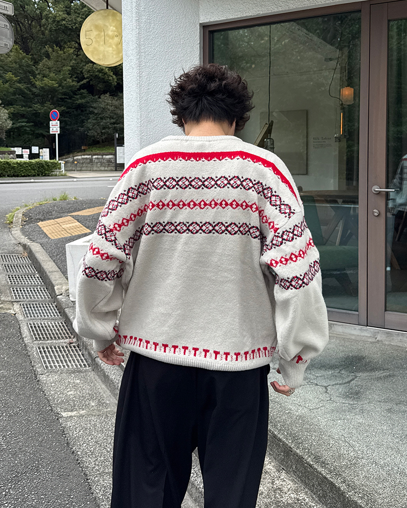 ユニークパターンラウンドネックニットセーター | ファッション