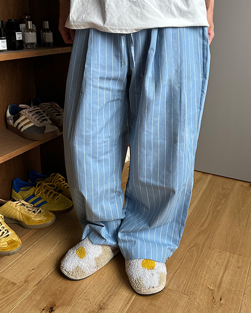（ユニセックス）ストライプコットウエイトゴムパンツ