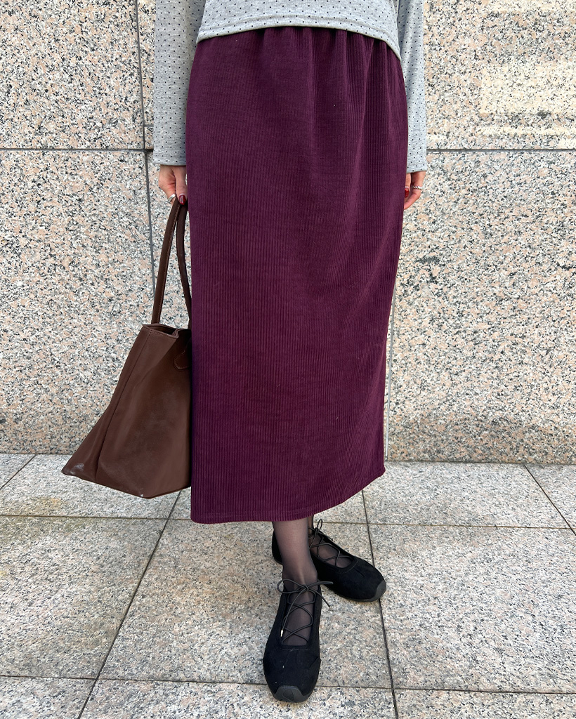 コーデュロイウエストゴムロングスカート