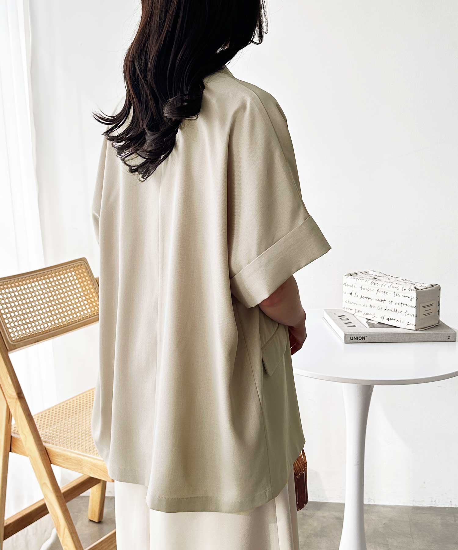 ゆ*ず様限定 AKIRANAKAグレー 半袖 ダブルブレストジャケット リネン調半袖ダブルジャケット | ファッション通販サイト NUGU