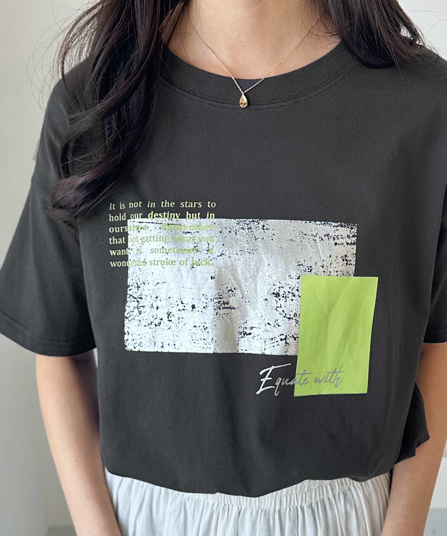 半袖　新品　フォロー割-200円 箔メタリック＆宇宙プリントオーバーサイズ半袖Tシャツ