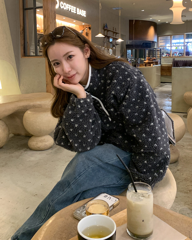 パターンハーフジップフリーススウェットシャツ