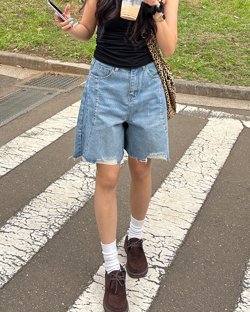 THROW RIPPED HALF DENIM PTハーフデニムパンツ ブラウン THROW by SLY ジーンズ デニム デニムパンツ RIPPED HALF DENIM