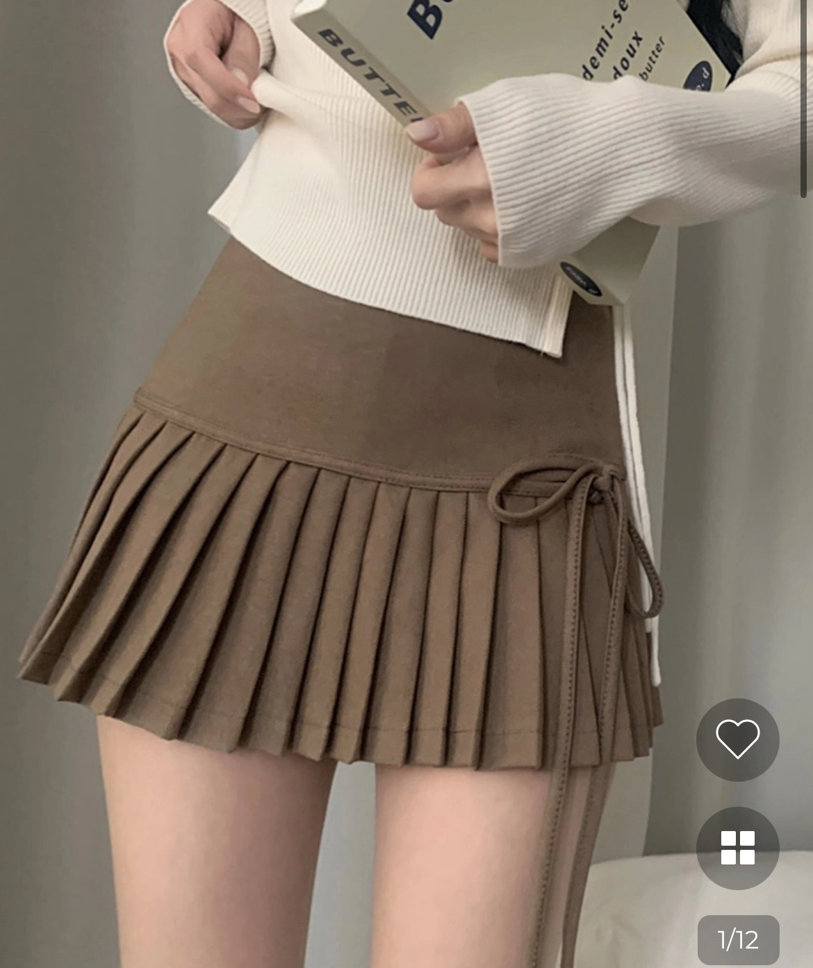 NING RONG グレー ミニスカート リボン付き NING RONG グレー ミニスカート リボン付き