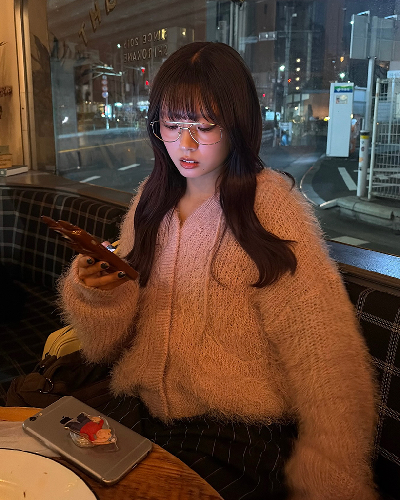 ヘアリーニットドロップショルダーパーカー