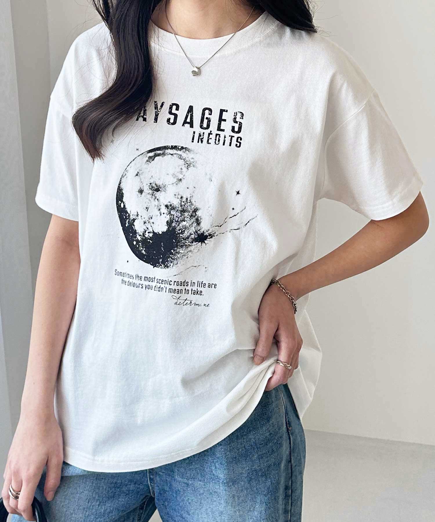 箔メタリック＆宇宙プリントオーバーサイズ半袖Tシャツ
