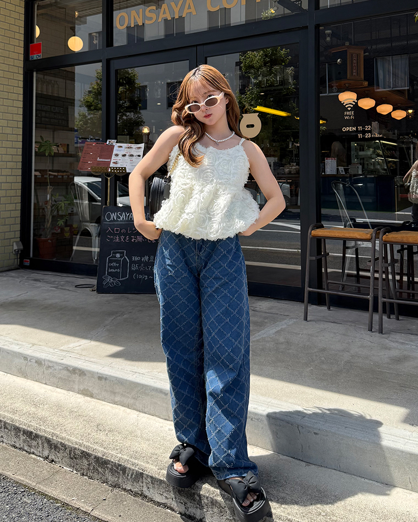 スノーカットダイヤチェックデニムワイドパンツ | ファッション通販