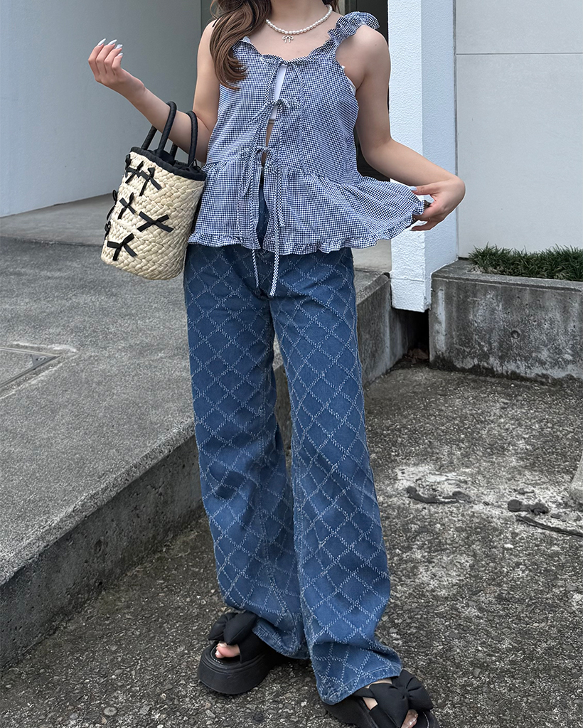 スノーカットダイヤチェックデニムワイドパンツ | ファッション通販