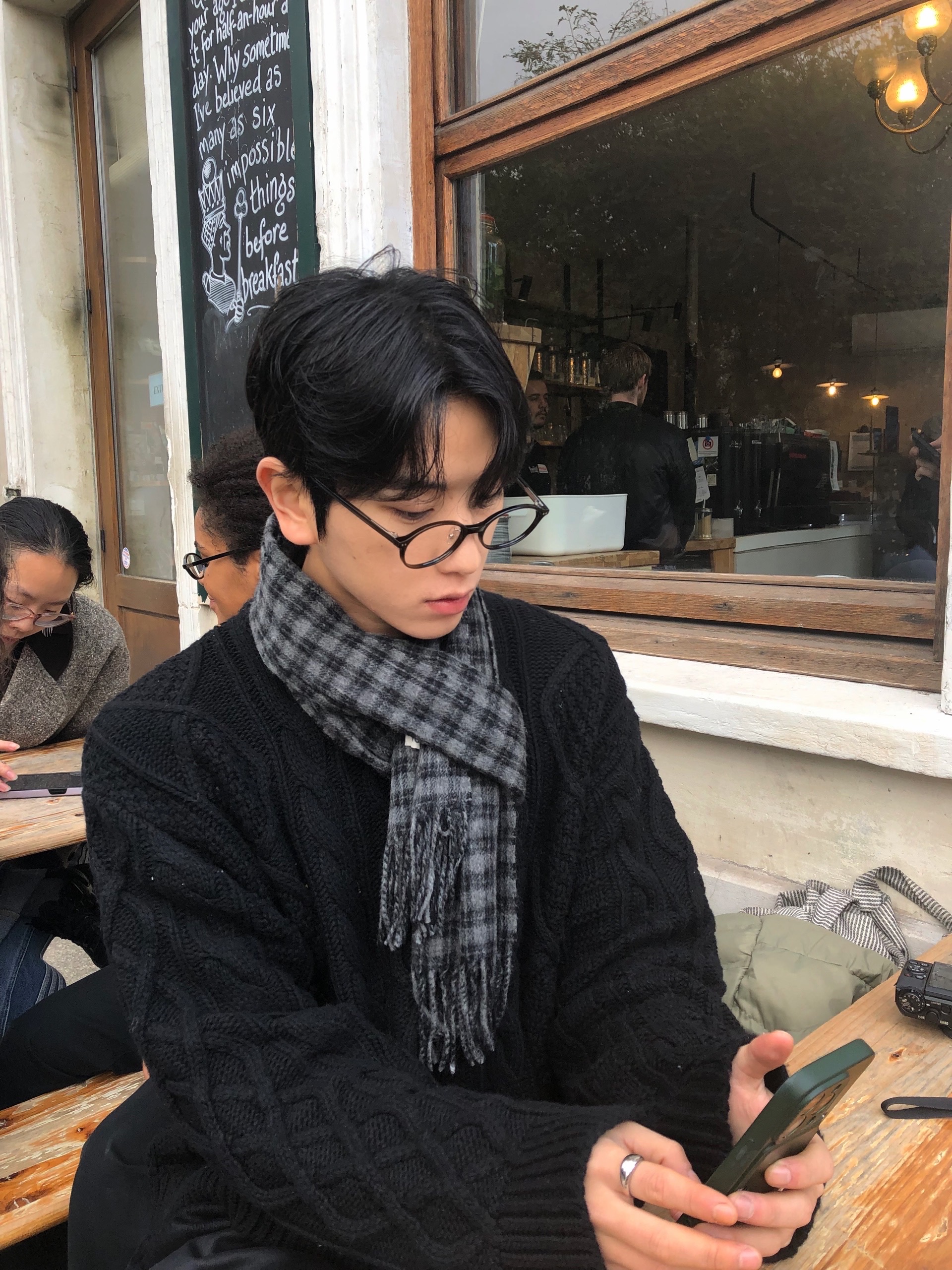 ウールシャギーチェック柄マフラー