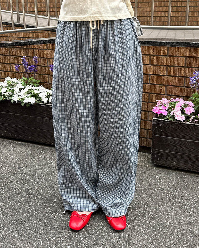 チェックウエストゴムワイドパンツ | ファッション通販サイト NUGU