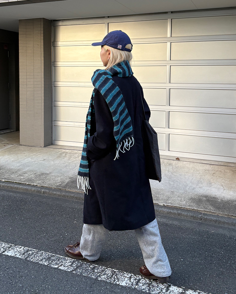 ボーダーヘアリーウールミックスニットマフラー