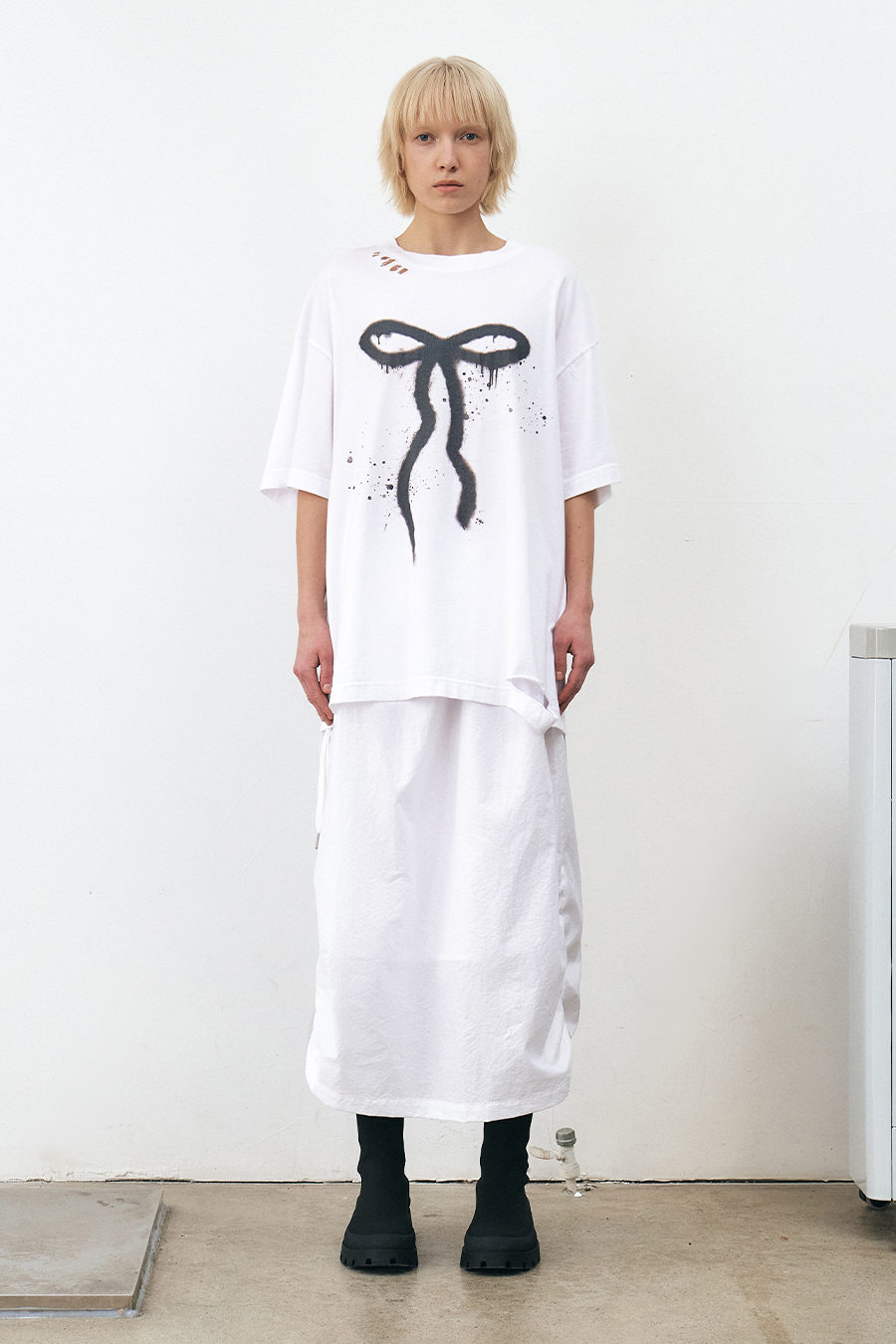 CLASSIC RIBBON SHADOW LONG SLEEVE - WHITE | ファッション通販