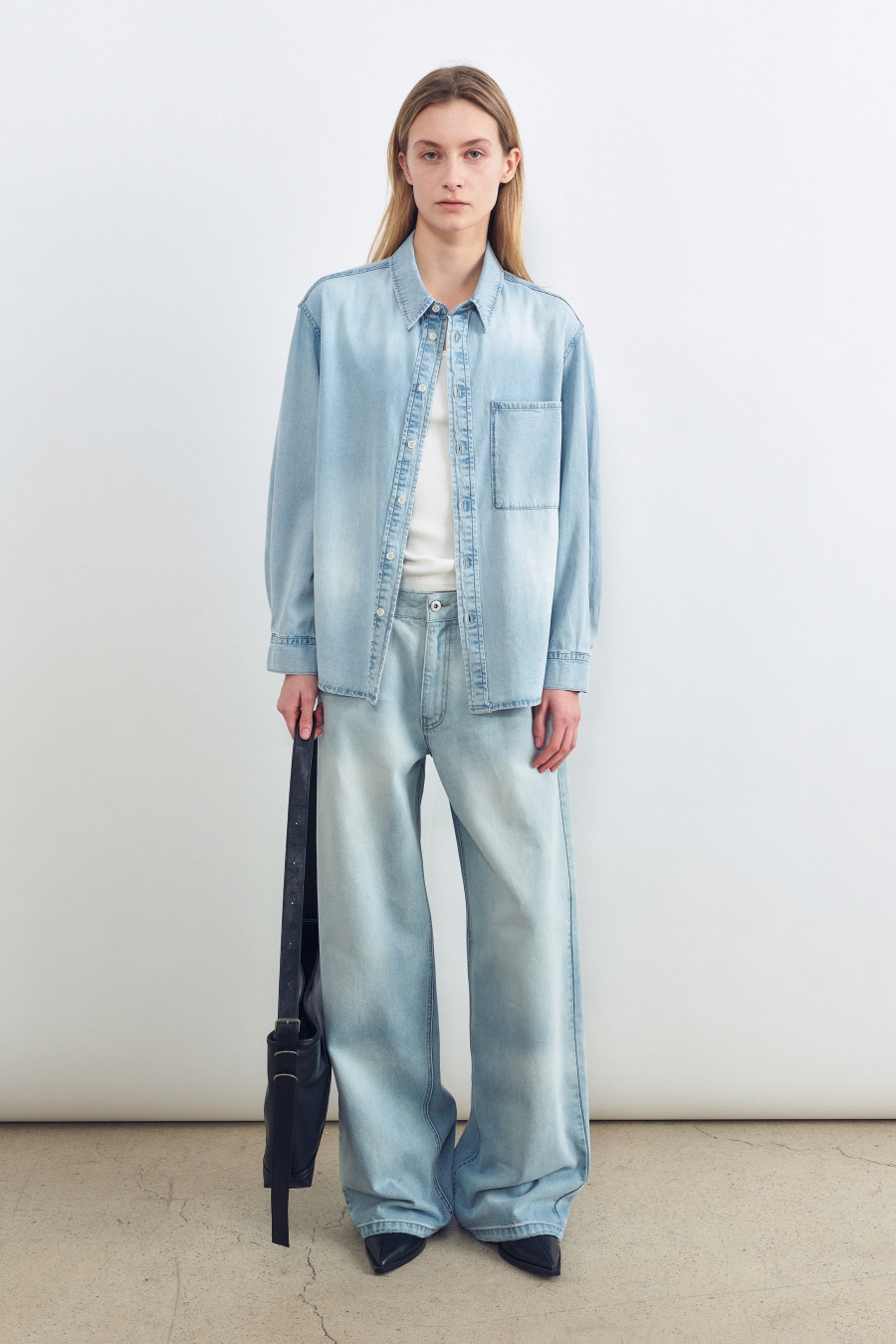 [CALIK] ロー ウエスト ワイド ジーンズ LIGHT BLUE