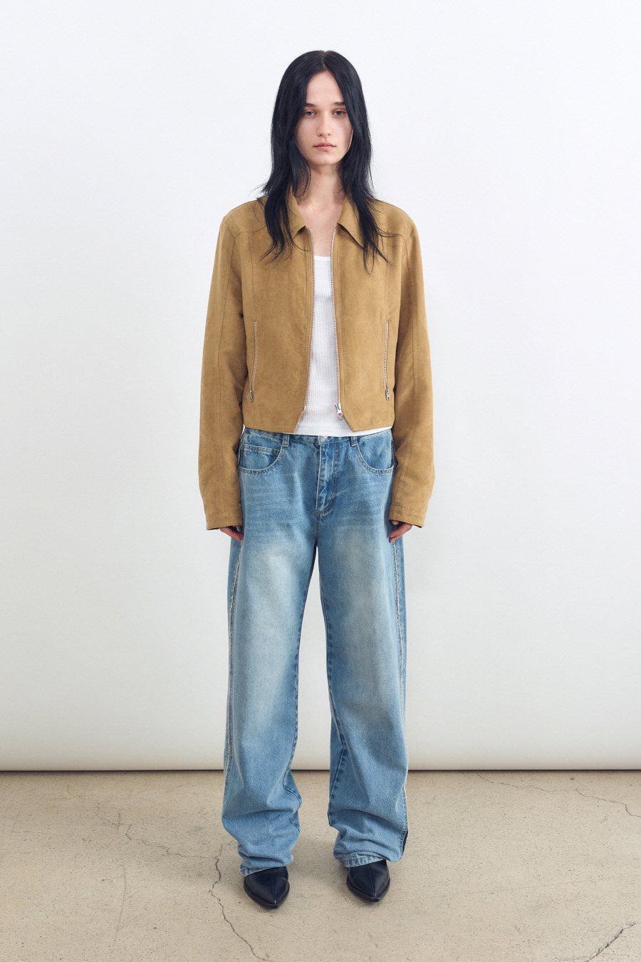 サイドライン カット デニム BLUE