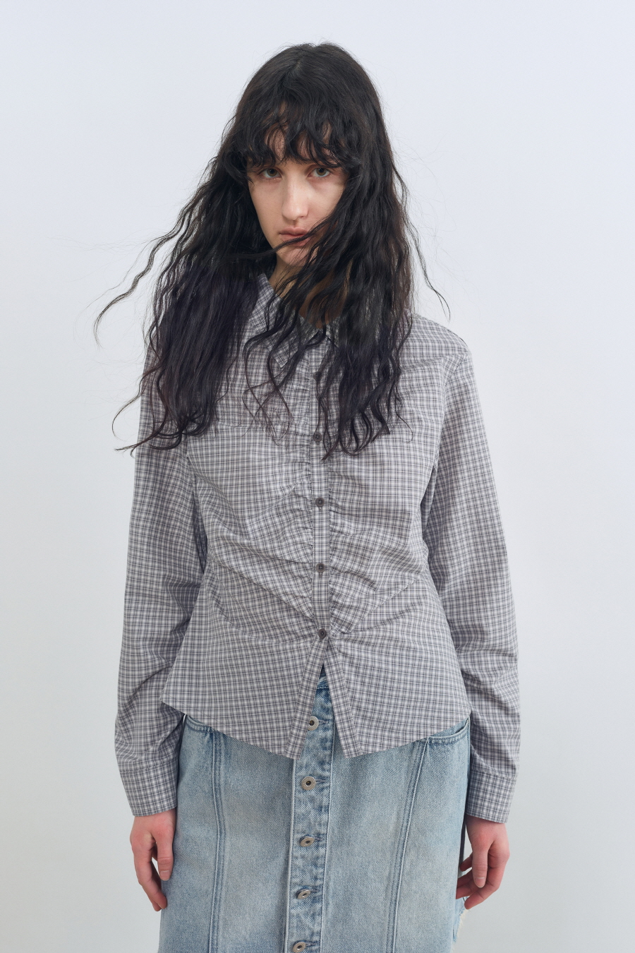 ポプリン チェック シャツ GREY CHECK