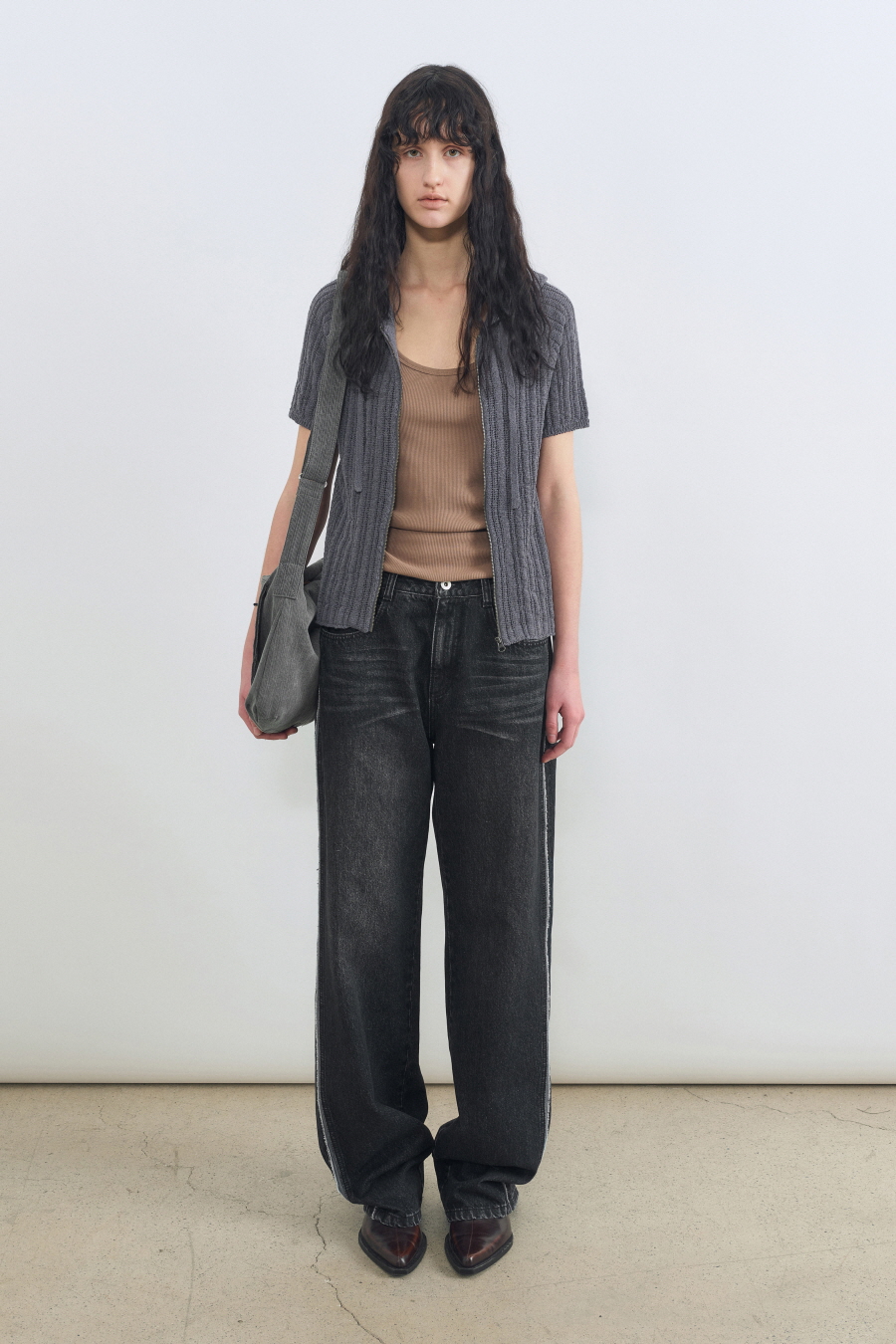 サイドライン カット デニム BLACK