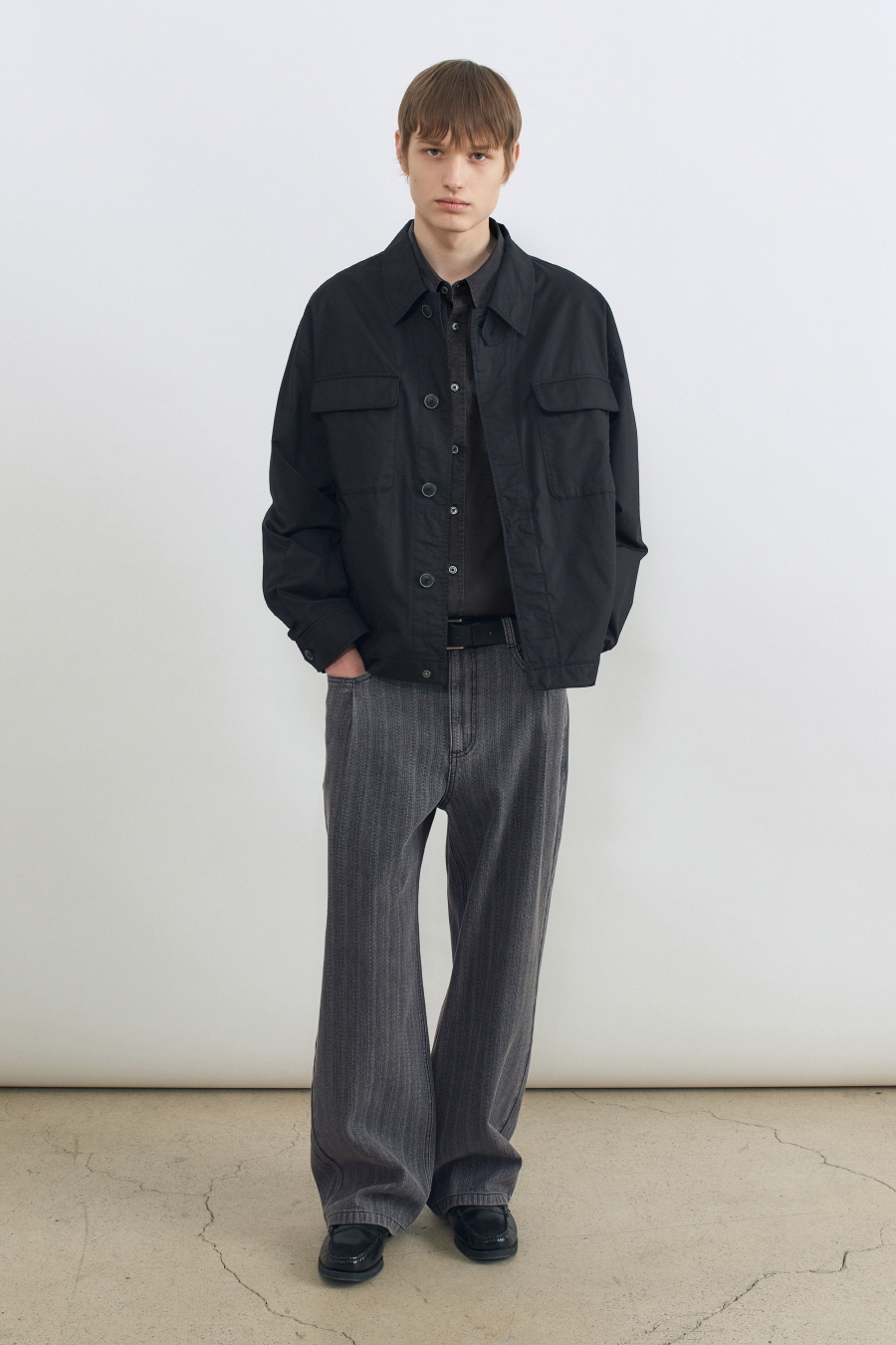 ストライプサーフェスデニムパンツGREY