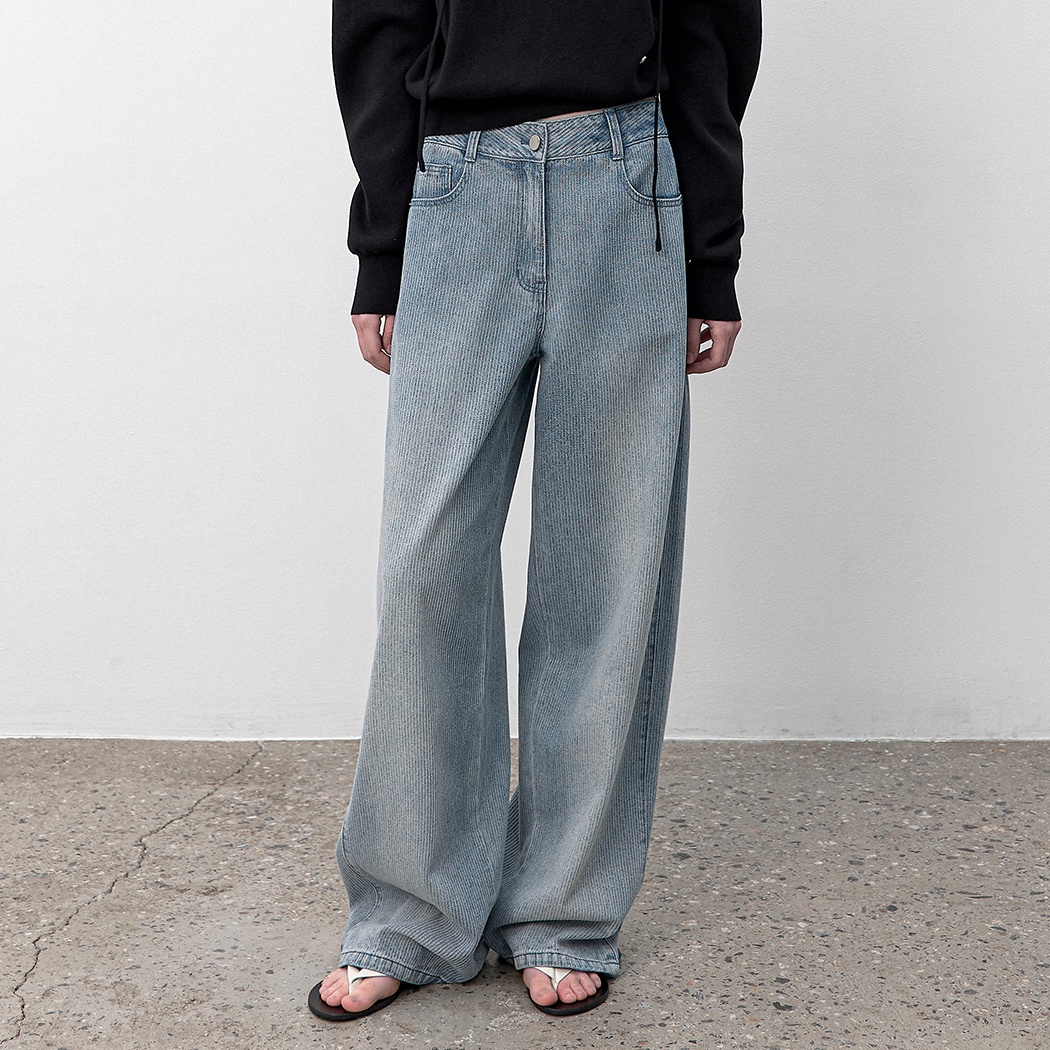 (PT-5742)TEXTURED OVERFIT DENIM PANTS