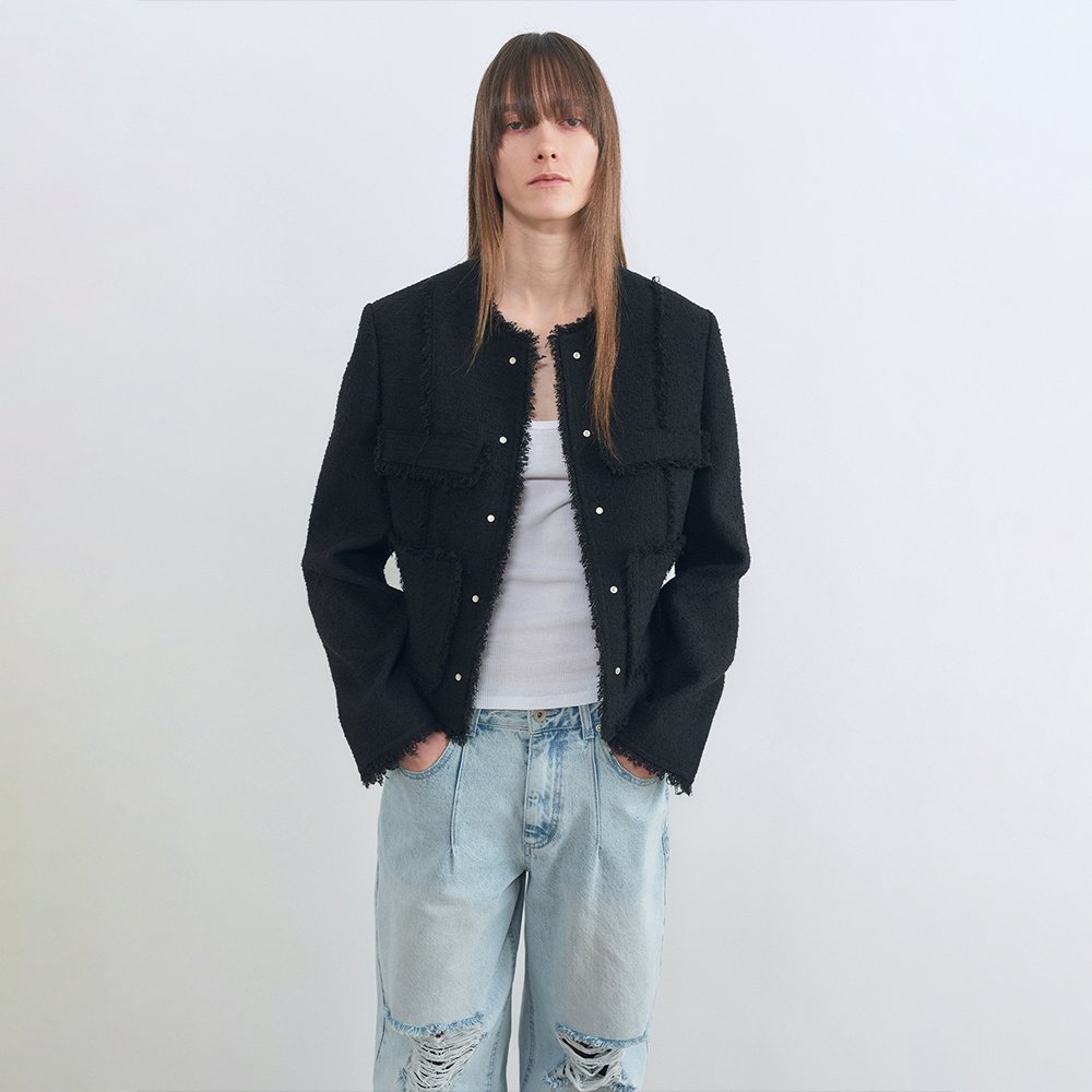 [Influencer pick] [WOMEN] Stud Tweed Jacket BLACK