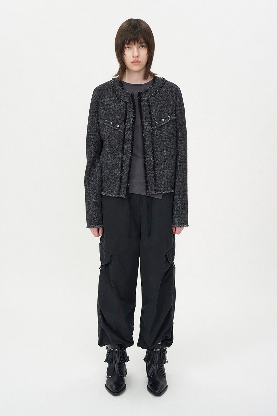 Vintage Studded Tweed Jacket CHARCOAL