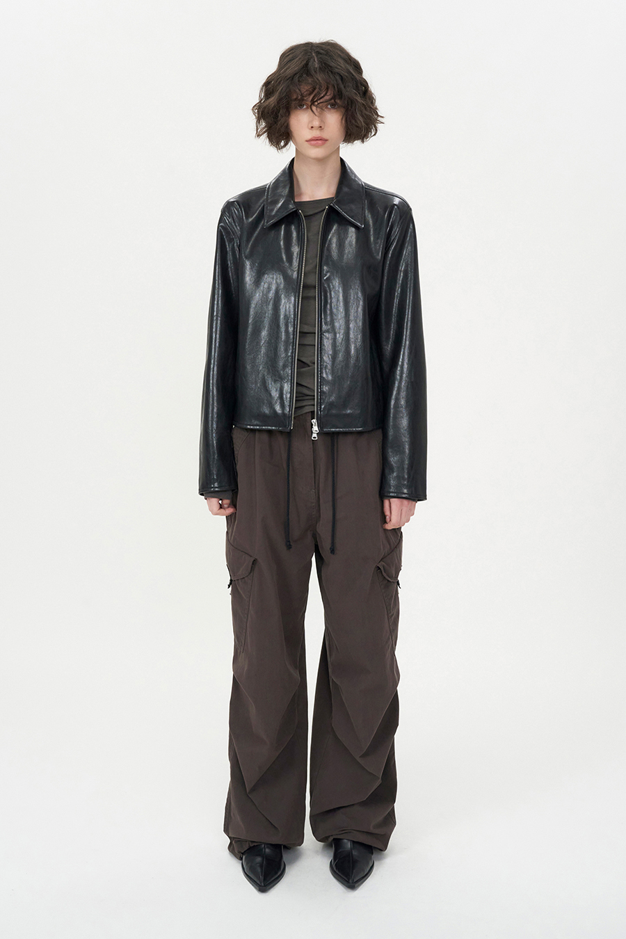 Glossy Faux Leather Jacket BLACK | ファッション通販サイト NUGU