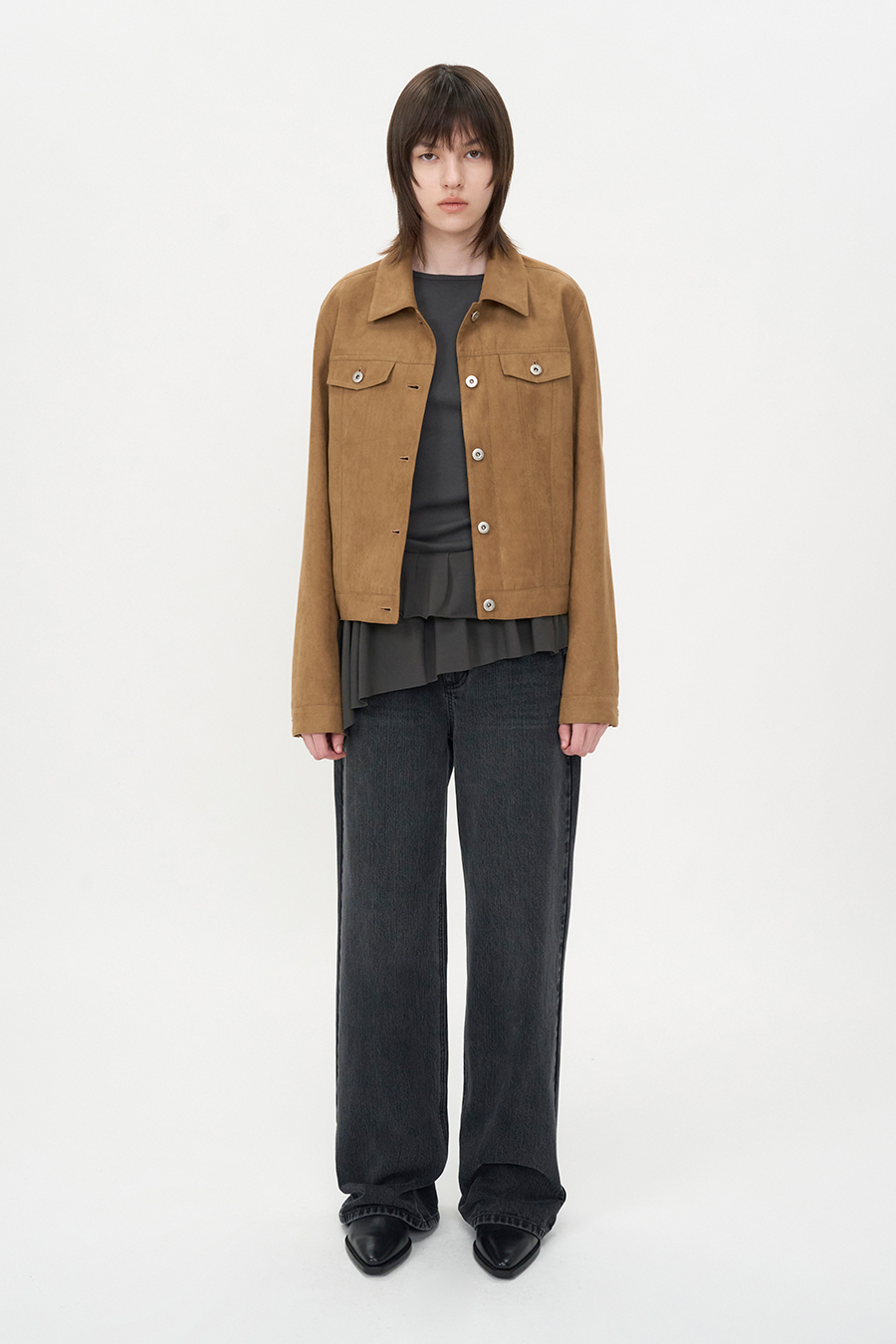 Pou Suede Trucker Jacket CAMEL