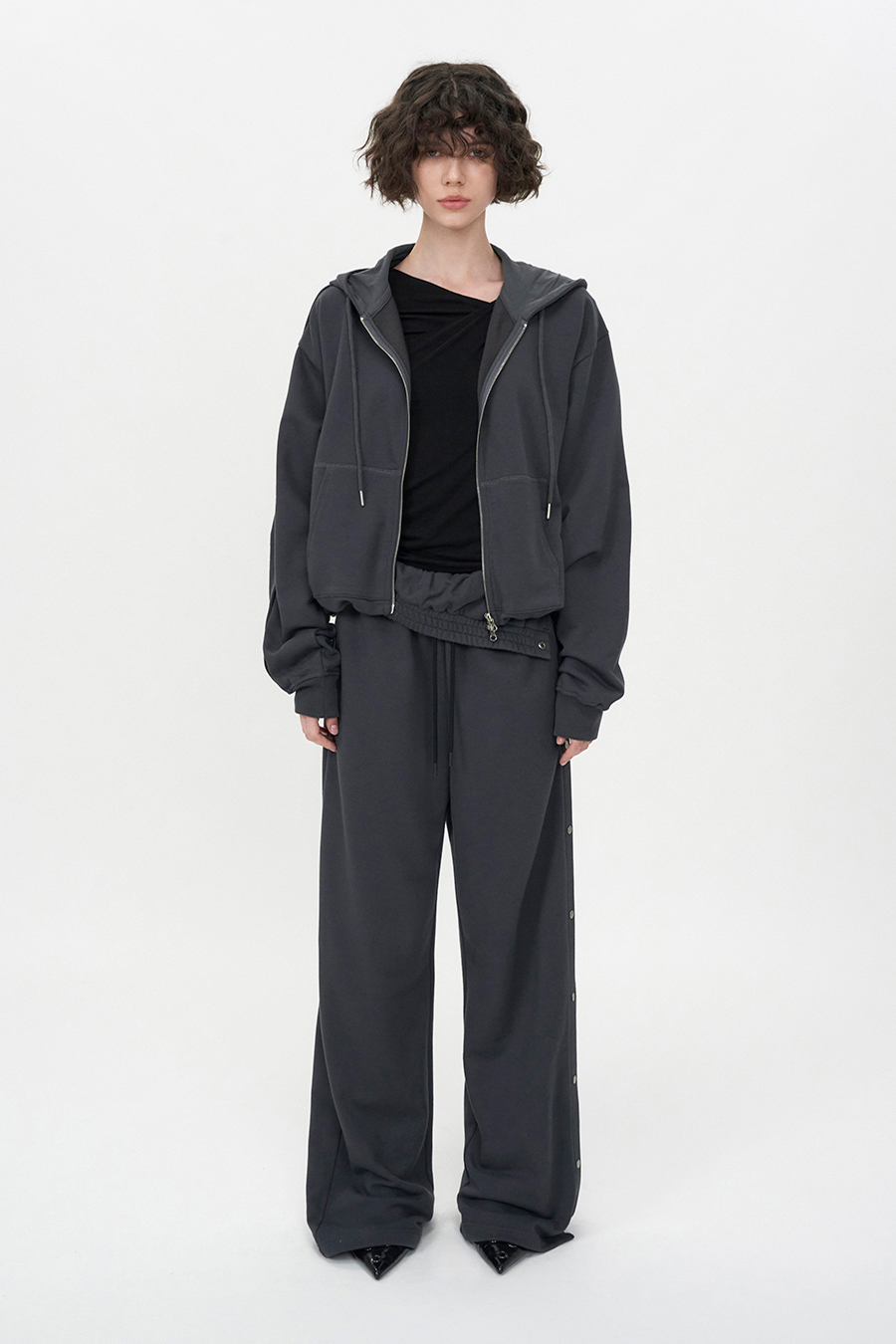 Snap Detail Sweatpants CHARCOAL