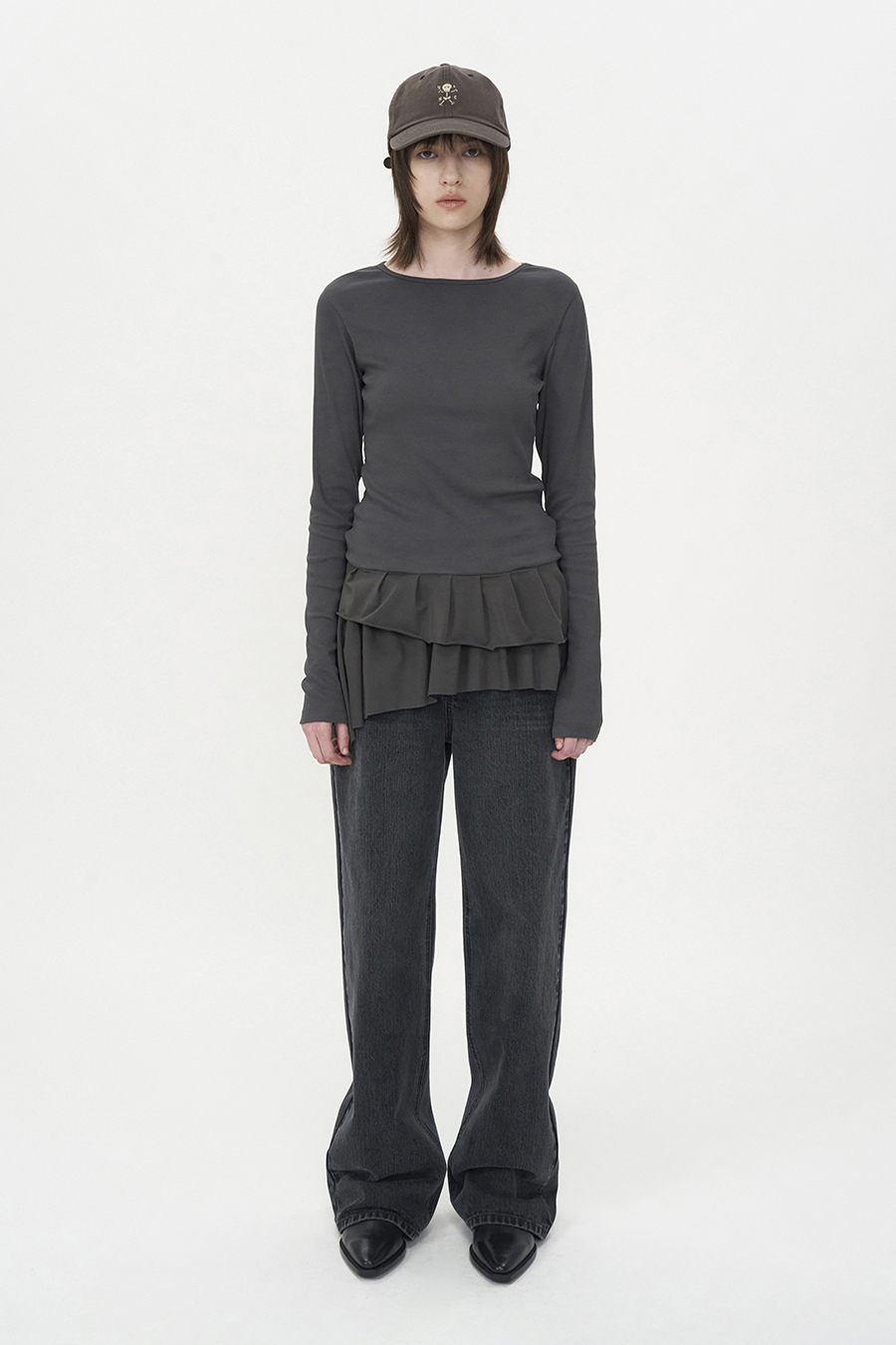 Frill Detail Long Sleeve CHARCOAL