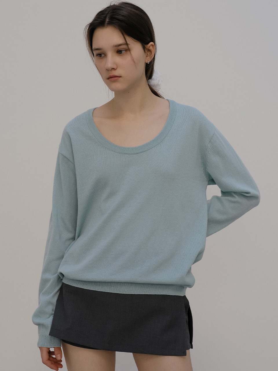 Deep u-neck basic knit [TISP05SW02]_Mint