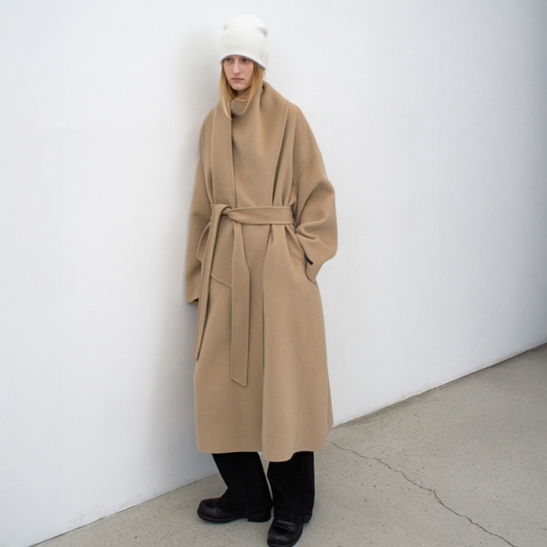 (CT-1459)DRAPE SCARF WOOL HANDMADE COAT