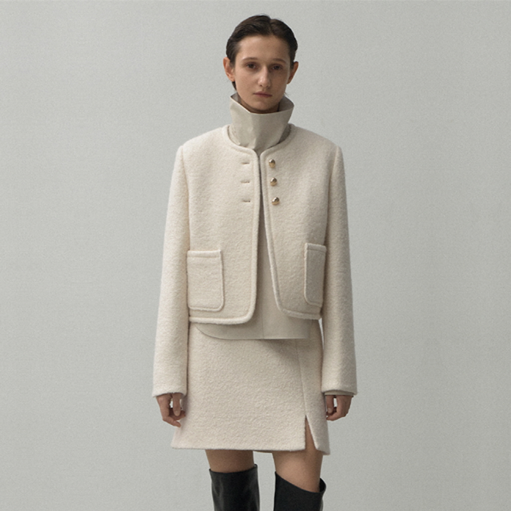 (JK-2987)WOOL SET-UP CROP JACKET