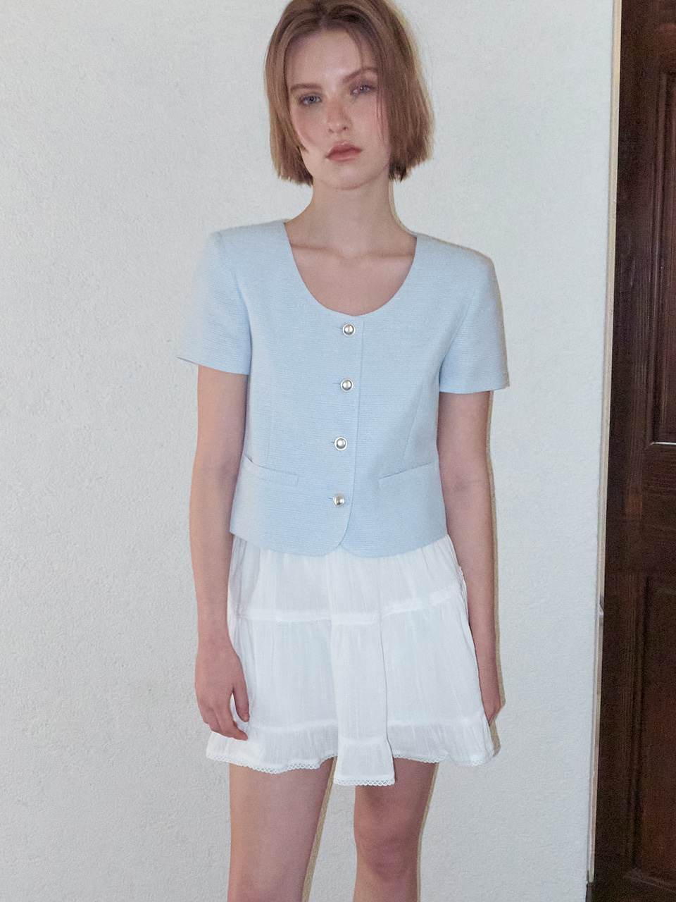 Summer Round Tweed Jacket, Light Blue