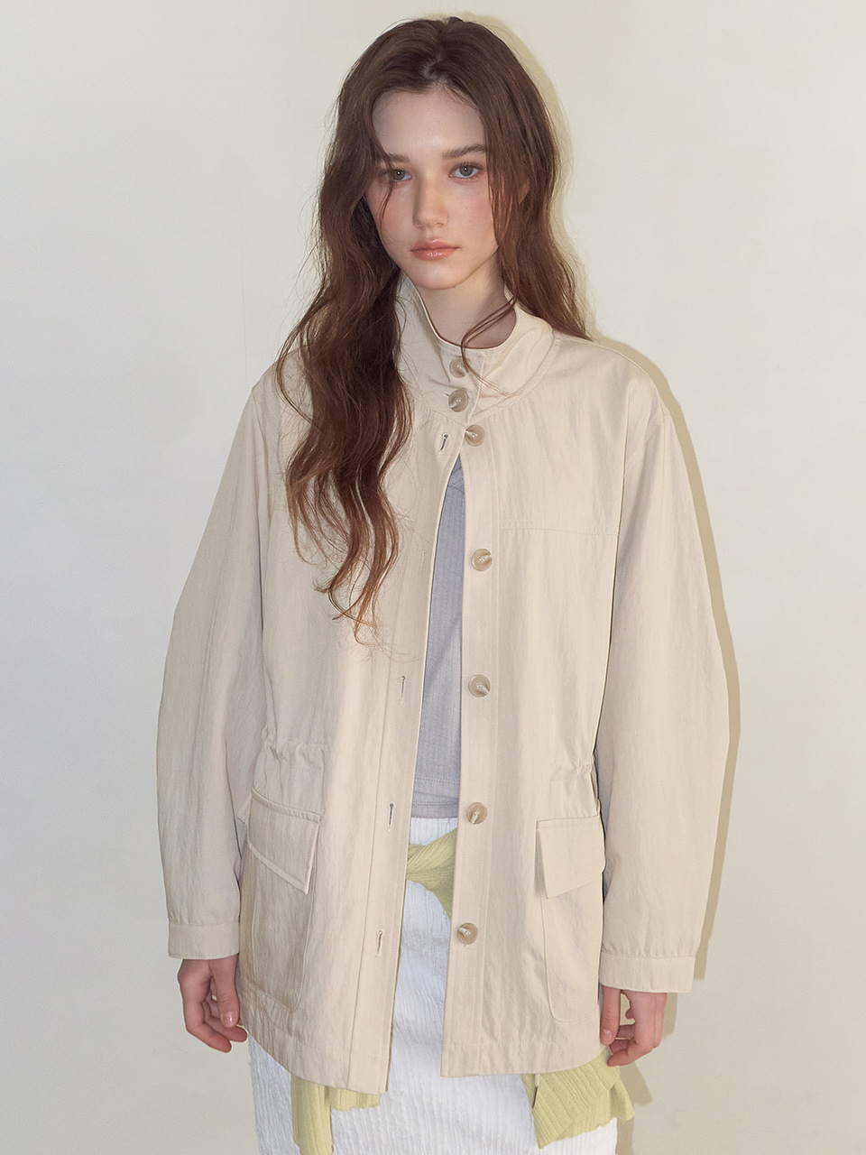 Drawstring Half Jacket, Light Beige