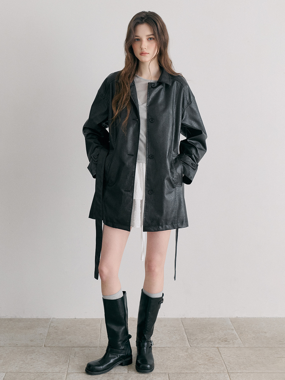 Leather Half Jacket, Black