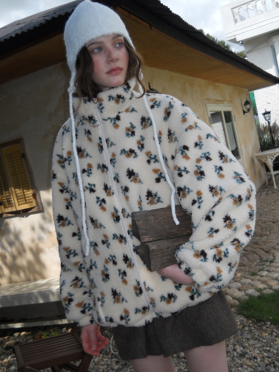 Pattern Fleece Quilted Jacket, Cream Beige