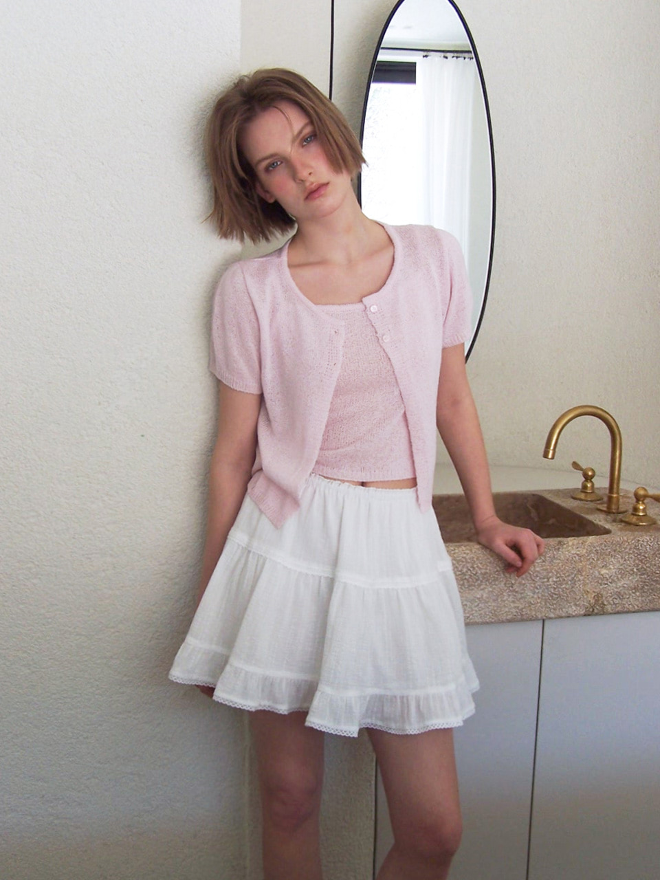 Two Button Cardigan SET, Light Pink