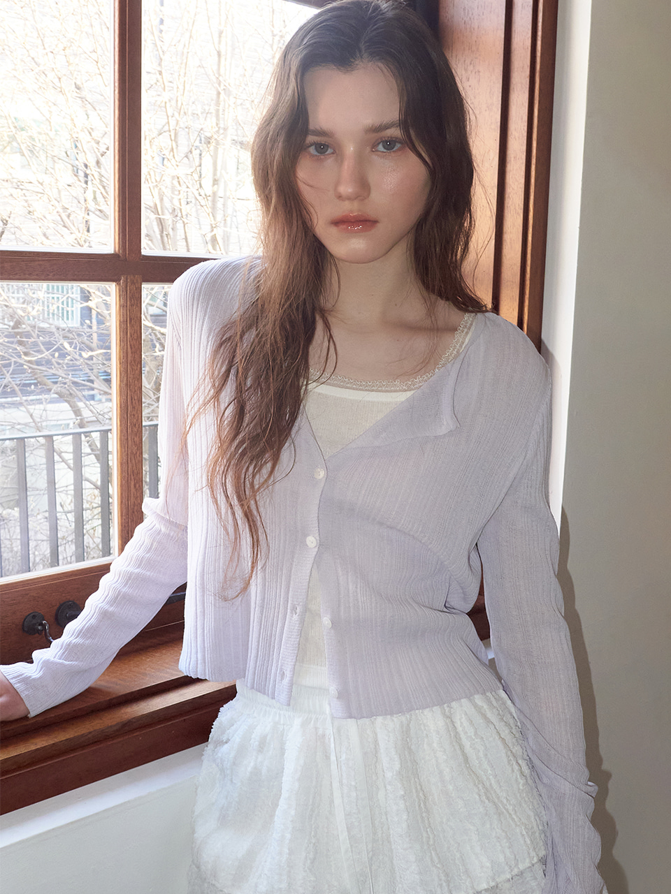 Linen Round Cardigan, Light Purple