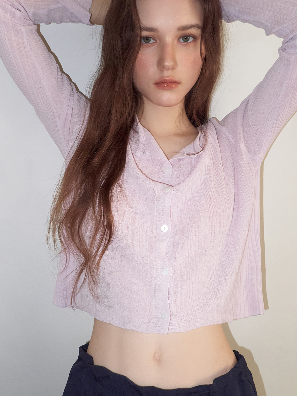 Linen Round Cardigan, Lavender Pink