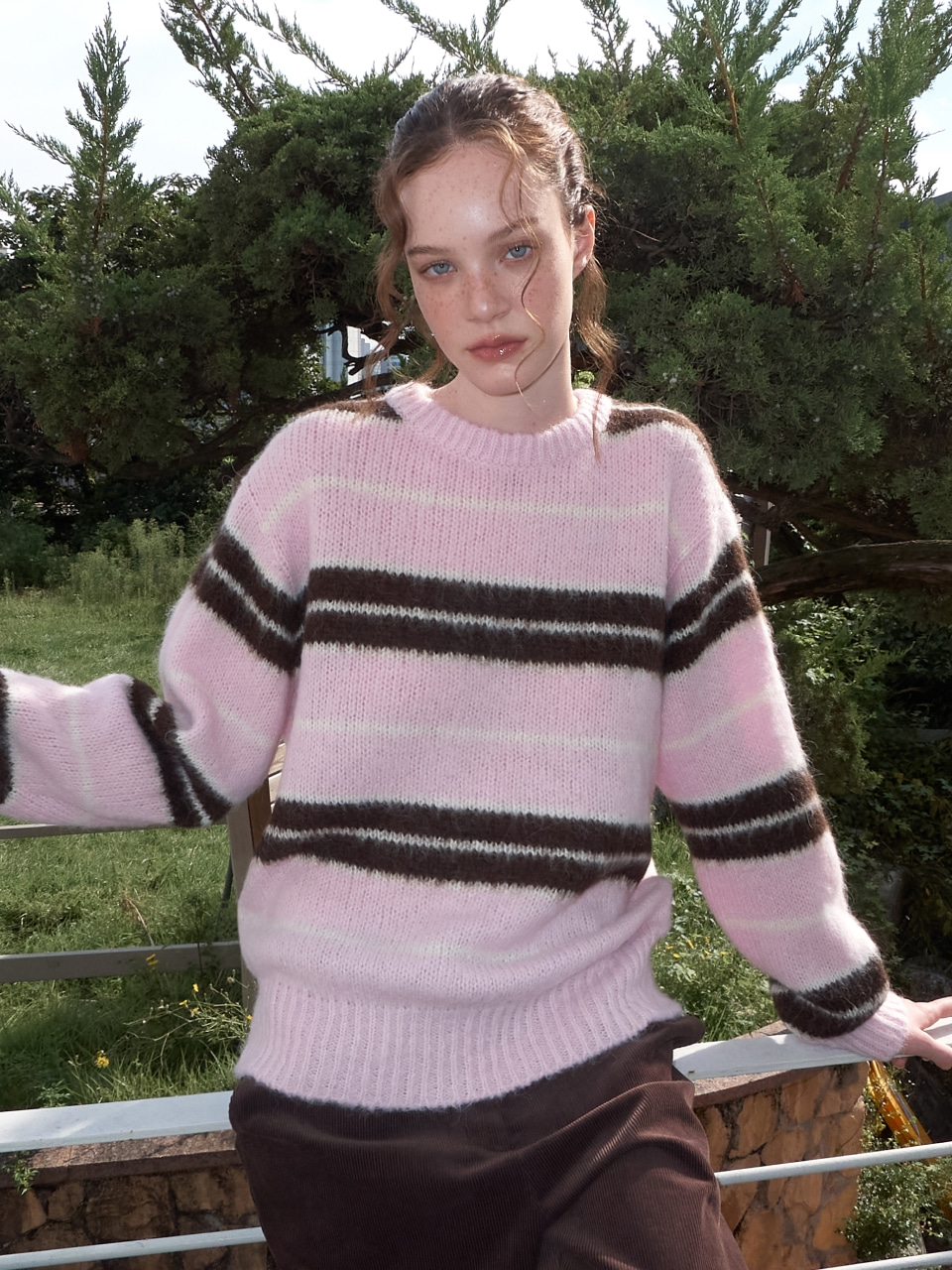 Brush Stripe Knit Pullover, Pink