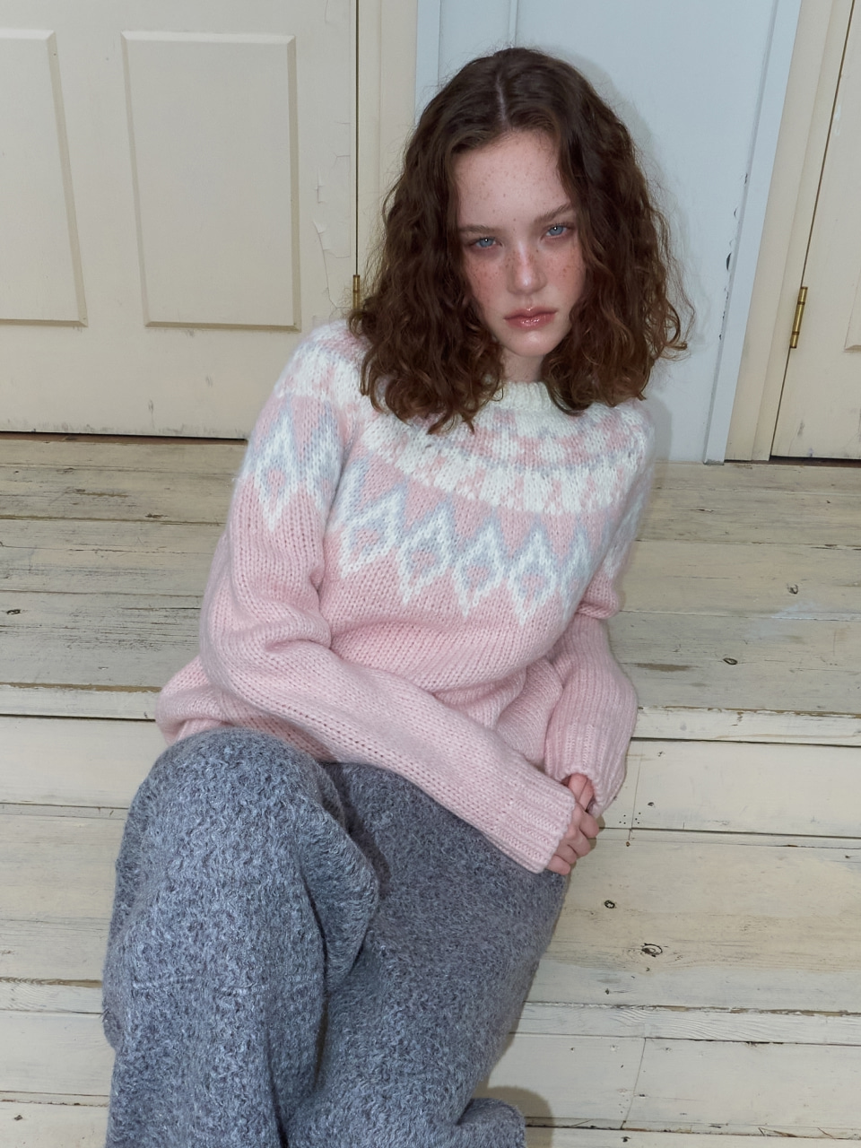Nordic Round Knit Pullover, Pink
