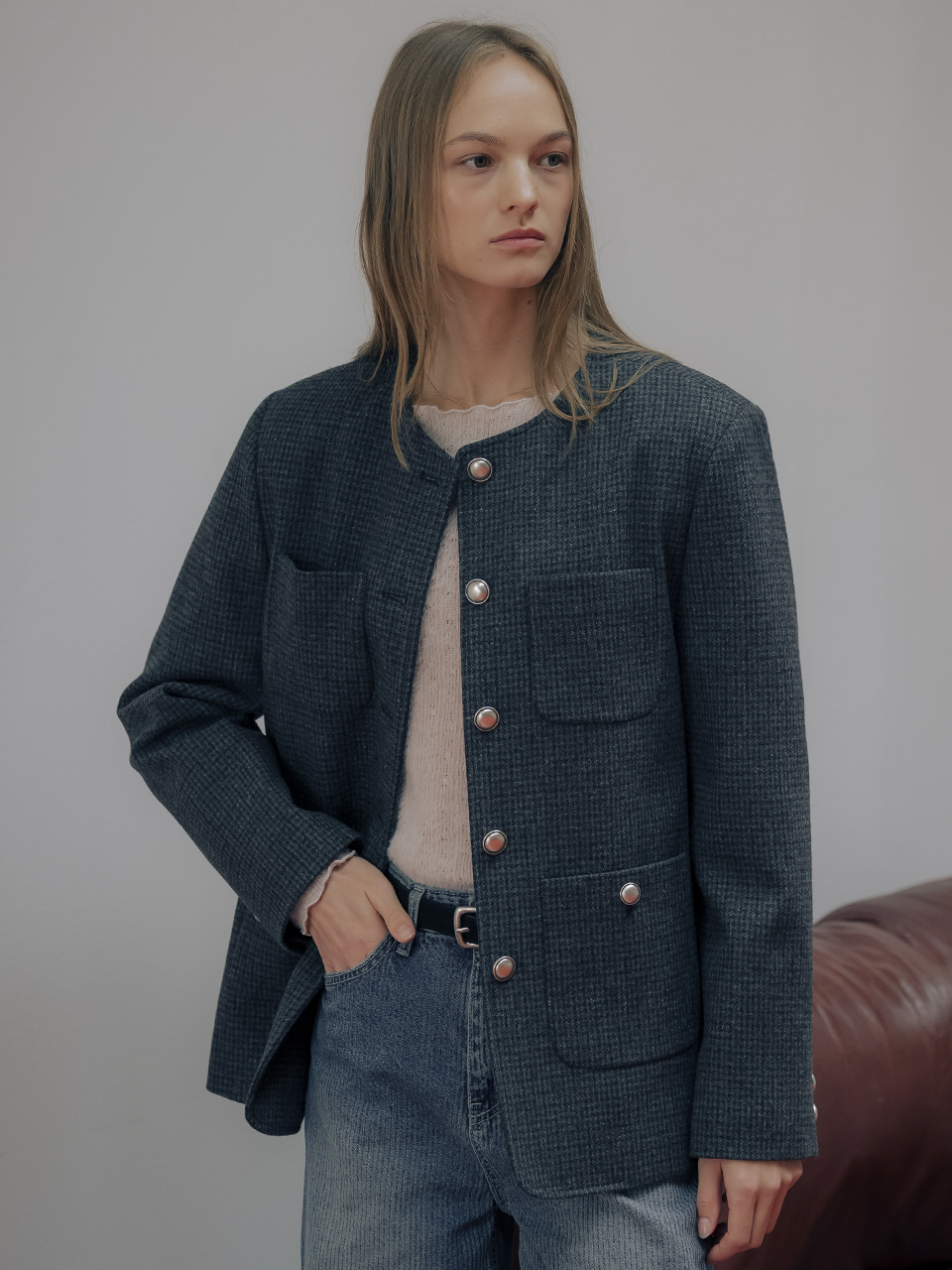 Wool padded tweed half jacket TIWT01JK01_Charcoal