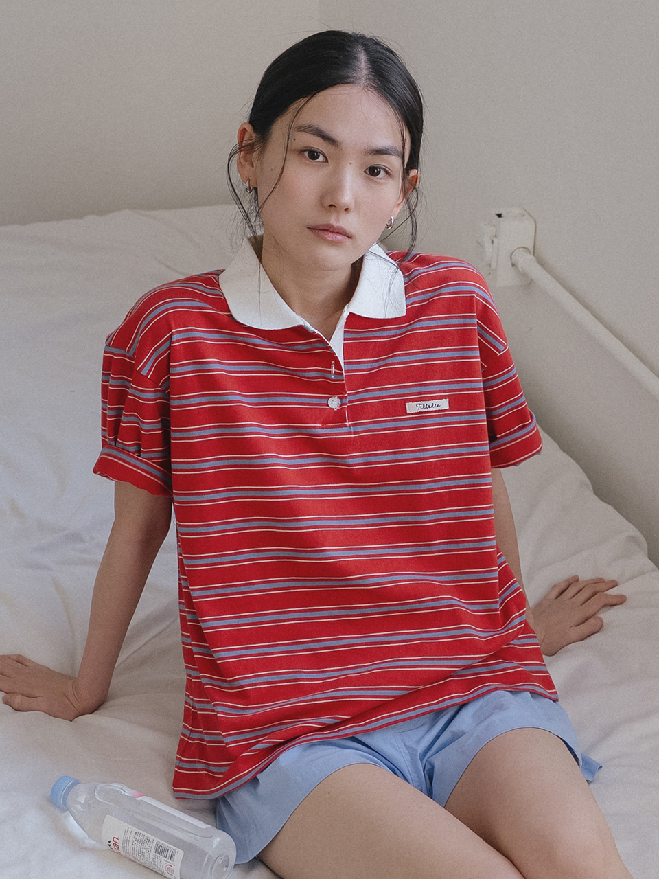 Stripe collar logo point t-shirt [TISU05TS12]_Red