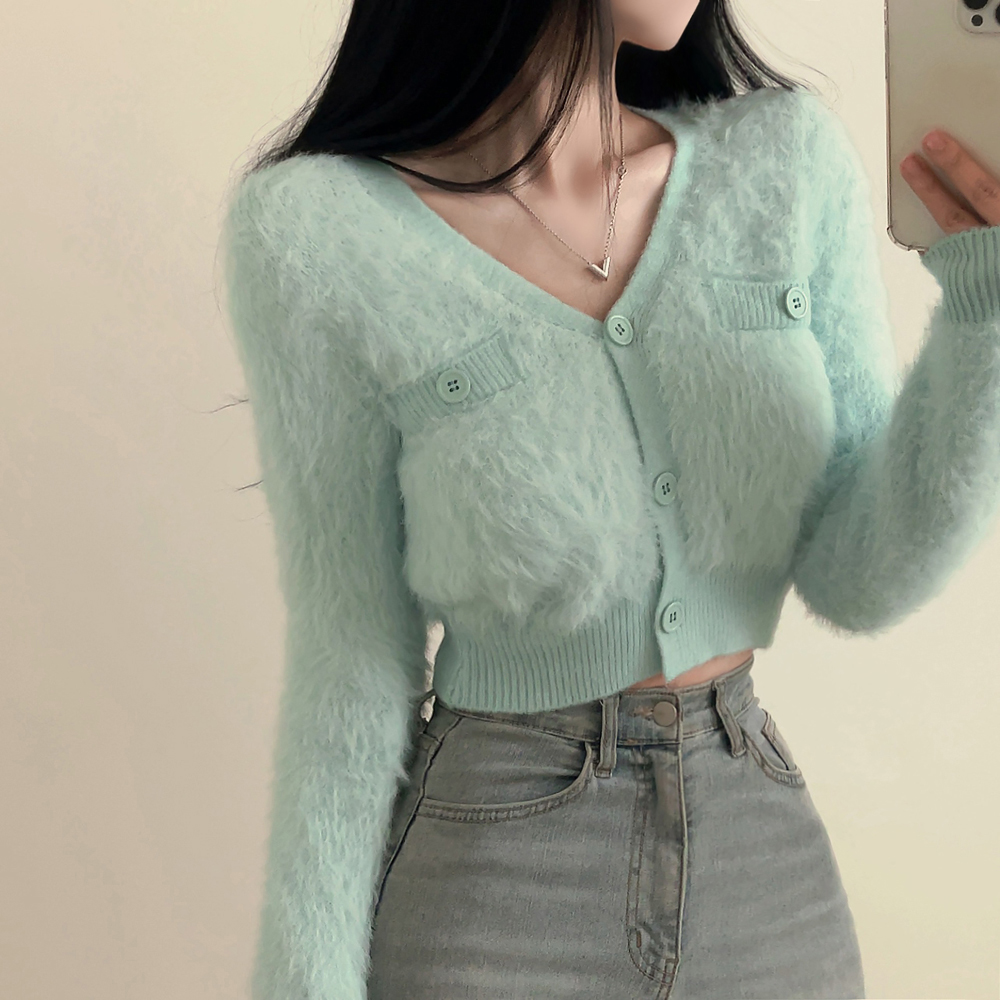 ファークロップドVネックニットカーディガン | ファッション通販サイト