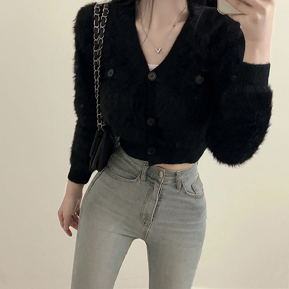 ファークロップドVネックニットカーディガン | ファッション通販サイト