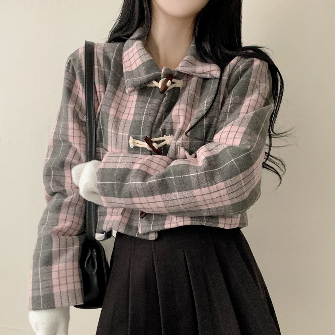 ジャケット・アウター rikotokyo Gilet blouse(Gingham check) 3-PATTERN SWITCHING SUMI INK-DYED MADRAS PLAID SLIT YOKE