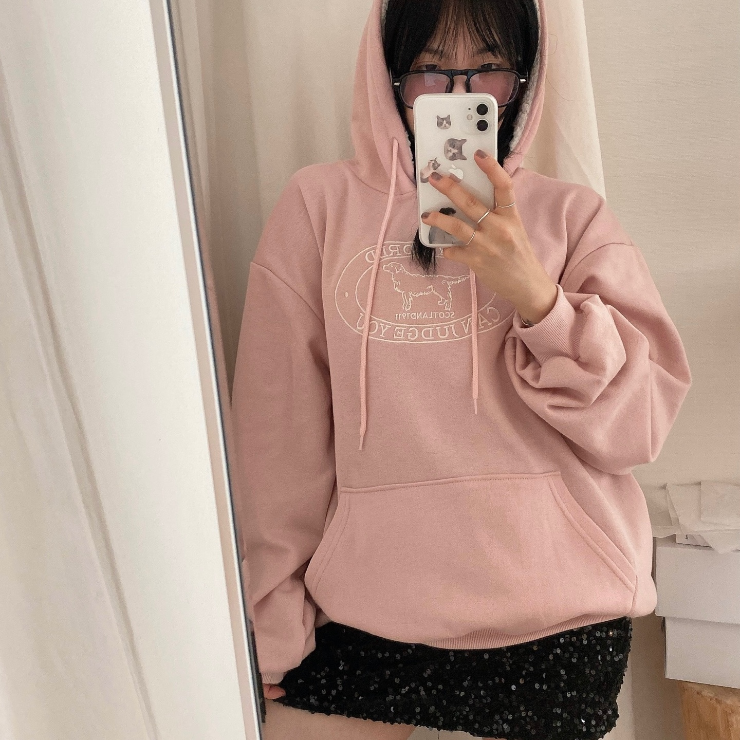 裏地起毛] ステッチオーバーサイズフードパーカー