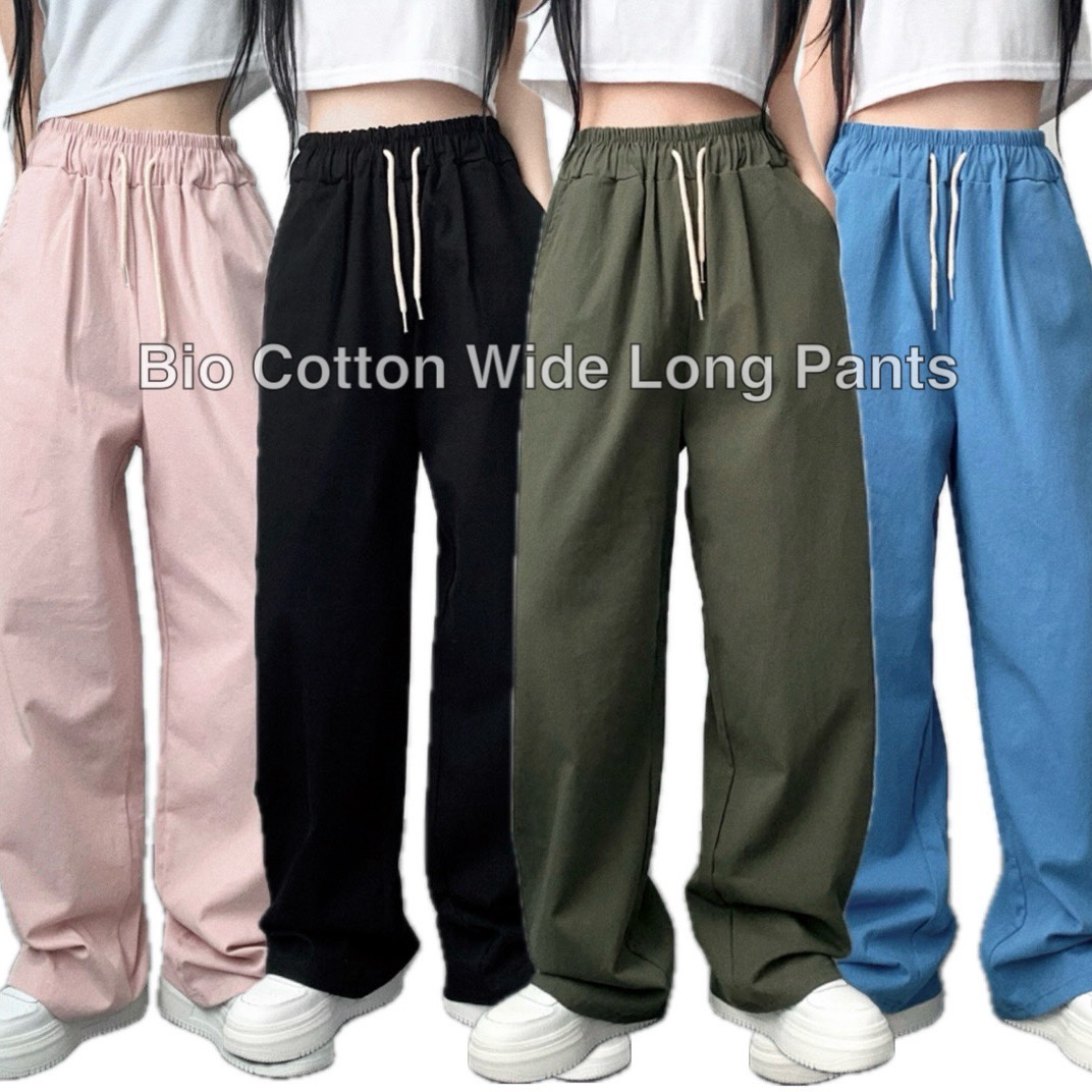 コットンゴムストリングストレートワイドロングパンツ(7color)