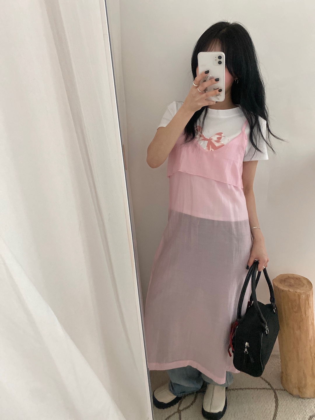 シースルーノースリーブレイヤードロングワンピース